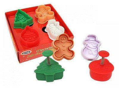 Small Christmas Cookie Cutter and Stamper Set of 4