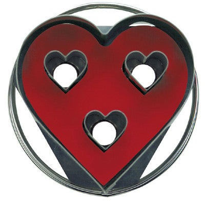 Heart with 3 Small Hearts in Middle Linzer Cookie Cutter with Ejector