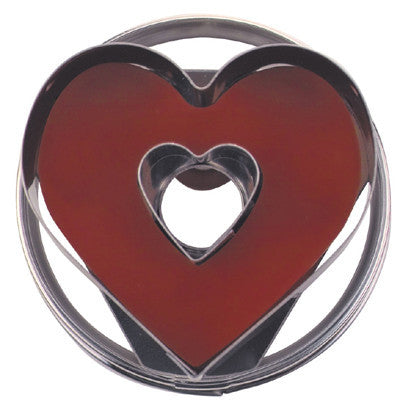 Heart with Heart in Middle Linzer Cookie Cutter with Ejector