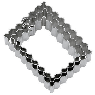 Rectangle Crinkled Tin Plate Set of 3 Cookie Cutters