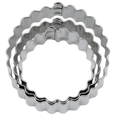 Round Circles Crinkled Tin Plate Set of 3 Cookie Cutters