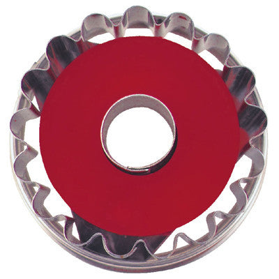 Round Crinkled with Circle in Middle Linzer Cookie Cutter with Ejector