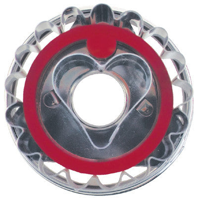 Round Crinkled with Heart in Middle Linzer Cookie Cutter with Ejector