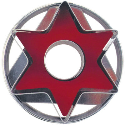 Star with Circle in Middle Linzer Cookie Cutter with Ejector